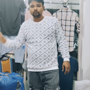 Safin Style Geometric Embossed Crewneck Sweatshirt - White & Grey